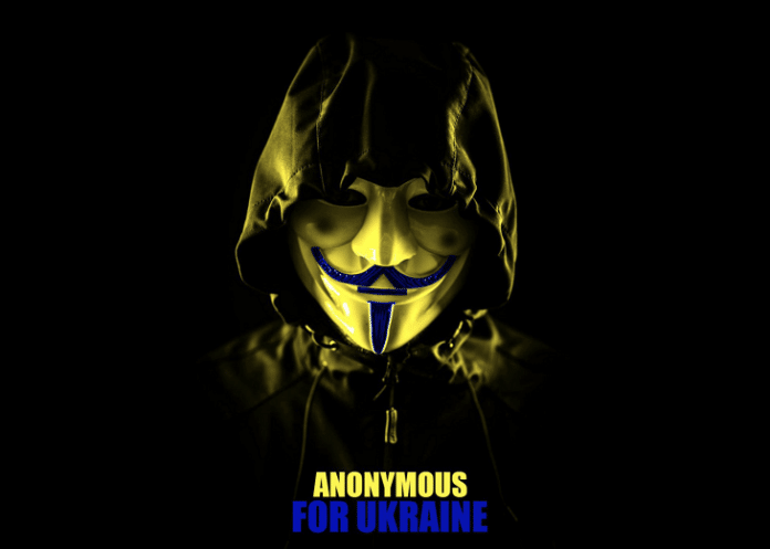 in Oekraïne - beeld van Anonymous hackers for Ukraïne